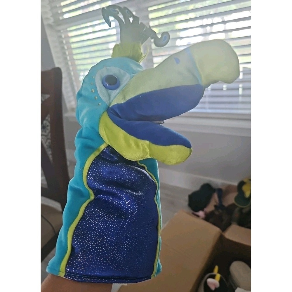 Manhattan Toy Peacock Hand Puppet Plush Blue Sparkle Stuffed Bird‎ Toy 143450GC